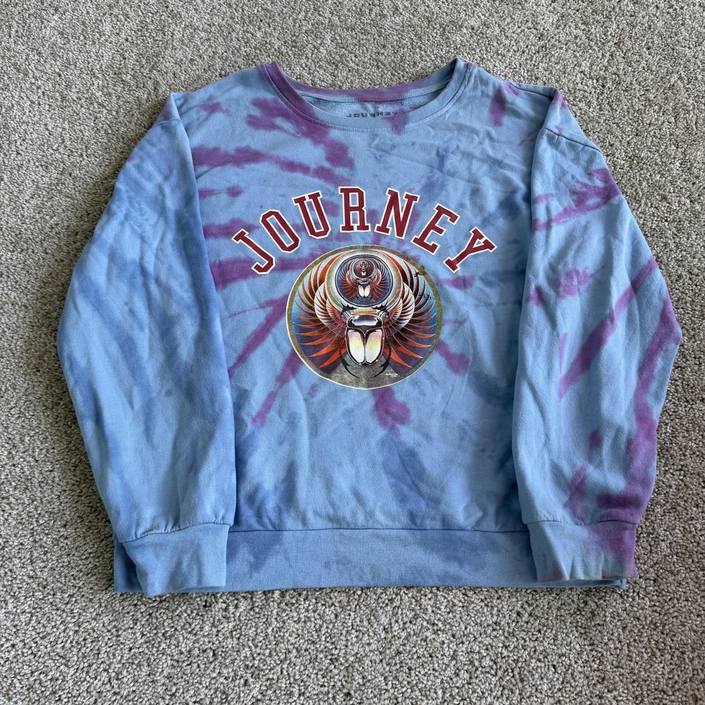 Journey Sweatshirt Mens Medium Blue Tie Dye Fleece Pullover Scarab Graphic Logo